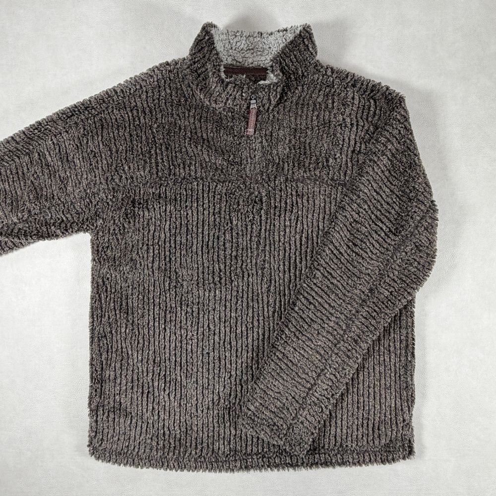 True Grit Mens Large Brown Sherpa Fleece Quarter Zip Pullover Sweater Textured